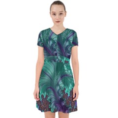 Fractal Turquoise Feather Swirl Adorable In Chiffon Dress by Pakrebo