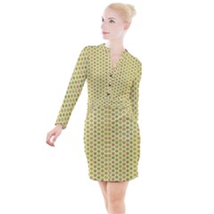 A Hexagonal Pattern Button Long Sleeve Dress by Pakrebo