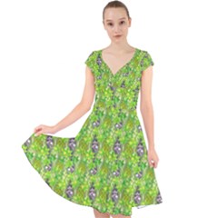 Maple Leaf Plant Seamless Pattern Cap Sleeve Front Wrap Midi Dress