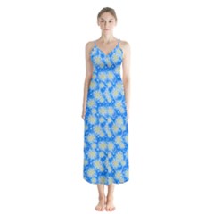 Hydrangea Blue Glitter Round Button Up Chiffon Maxi Dress by Pakrebo