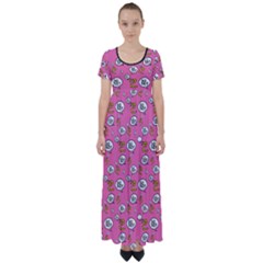 No Step On Snek Do Not Bubble Speech Pattern Pink Background Meme High Waist Short Sleeve Maxi Dress by snek