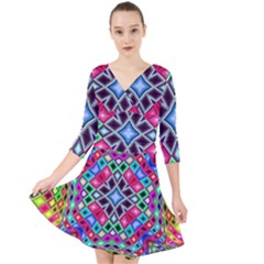 Kaleidoscope Pattern Sacred Geometry Quarter Sleeve Front Wrap Dress