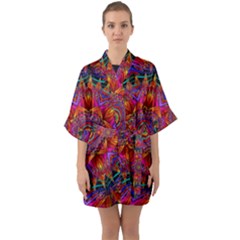 Kaleidoscope Pattern Ornament Quarter Sleeve Kimono Robe
