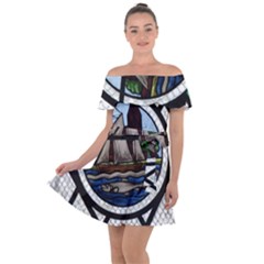 Window Image Stained Glass Off Shoulder Velour Dress