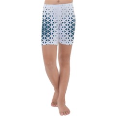 Business Blue Triangular Pattern Kids  Lightweight Velour Capri Yoga Leggings by Mariart