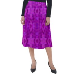 Magenta Mosaic Pattern Triangle Classic Velour Midi Skirt  by Pakrebo