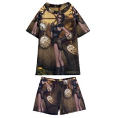 Wonderful Steampunk Lady Kids  Swim Tee And Shorts Set