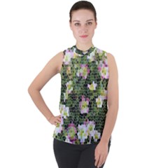Mosaic Structure Pattern Background Mock Neck Chiffon Sleeveless Top by Pakrebo