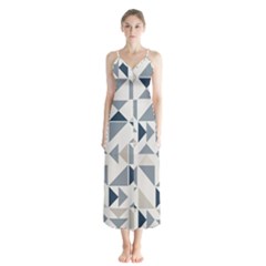 Geometric Triangle Modern Mosaic Button Up Chiffon Maxi Dress by Pakrebo