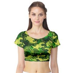 Marijuana Camouflage Cannabis Drug Short Sleeve Crop Top by Pakrebo