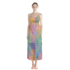 Triangle Pattern Mosaic Shape Button Up Chiffon Maxi Dress
