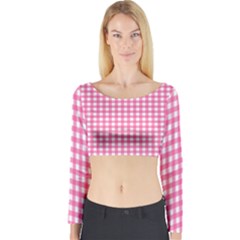 Pink Gingham Long Sleeve Crop Top