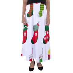 Christmas Stocking Candle Flared Maxi Skirt by Mariart