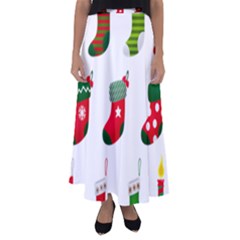 Christmas Stocking Candle Flared Maxi Skirt