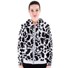 Black On White Cow Skin Women s Zipper Hoodie by LoolyElzayat