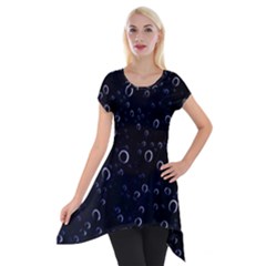 Blued Dark Bubbles Print Short Sleeve Side Drop Tunic