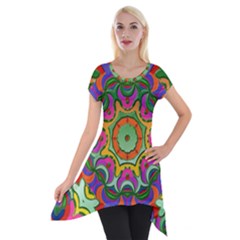 Background Image Structure Short Sleeve Side Drop Tunic