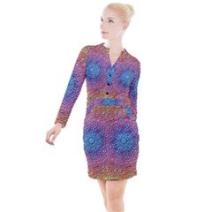 Background Pattern Texture Button Long Sleeve Dress