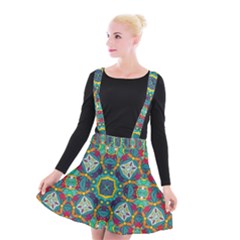 Farbenpracht Kaleidoscope Art Suspender Skater Skirt by Pakrebo