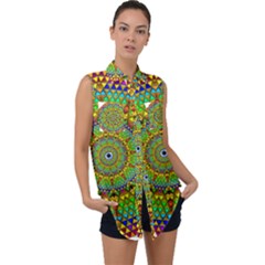 Tile Background Image Graphic Fractal Mandala Sleeveless Chiffon Button Shirt