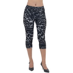 Black And White Grunge Cracked Abstract Print Lightweight Velour Capri Leggings 