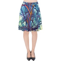 Tree Colorful Nature Landscape Velvet High Waist Skirt