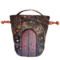 Steampunk Gears Pipes Brass Door Drawstring Bucket Bag