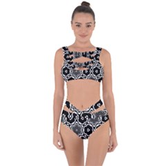 Black White Abstract Flower Bandaged Up Bikini Set 