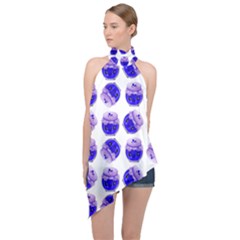 Kawaii Blueberry Jam Jar Pattern Halter Asymmetric Satin Top by snowwhitegirl