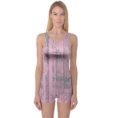 Old Pink Wood Wall One Piece Boyleg Swimsuit