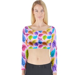 Colorful Leaves Long Sleeve Crop Top