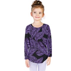 Tropical Leaves Purple Kids  Long Sleeve Tee