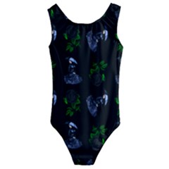 Gothic Girl Rose Black Pattern Kids  Cut-out Back One Piece Swimsuit by snowwhitegirl