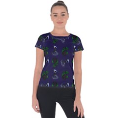 Gothic Girl Rose Blue Pattern Short Sleeve Sports Top 