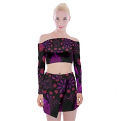 Background Red Purple Black Color Off Shoulder Top With Mini Skirt Set by Pakrebo