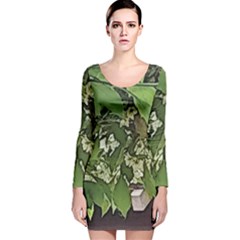 Garden Of The Phoenix  Long Sleeve Velvet Bodycon Dress by Riverwoman