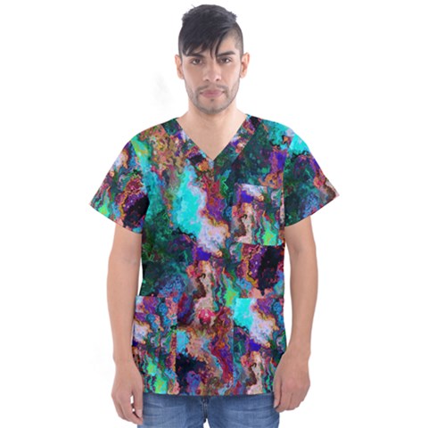 Seamless Abstract Colorful Tile Men s V-neck Scrub Top by Pakrebo