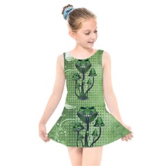 Funny Mushroom Skulls With Crow And Butterflies Kids  Skater Dress Swimsuit by FantasyWorld7