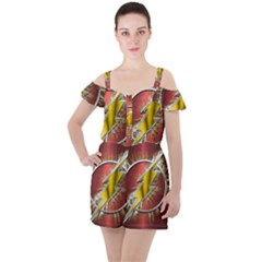 Flashy Logo Ruffle Cut Out Chiffon Playsuit