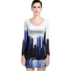 Abstract Of Downtown Chicago Effects Long Sleeve Velvet Bodycon Dress by Sudhe