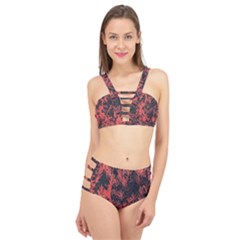 Orange Etched Background Cage Up Bikini Set by Sudhe
