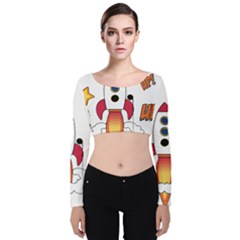 Rocket Cartoon Velvet Long Sleeve Crop Top