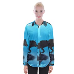 Awesome Black Wolf With Crow And Spider Womens Long Sleeve Shirt