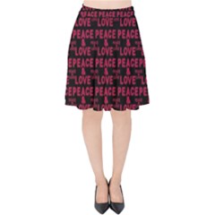 Peace And Love Typographic Print Pattern Velvet High Waist Skirt by dflcprintsclothing
