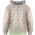 Roses flowers pink and pastel lime green pattern with retro dots Kids  Zipper Hoodie Without Drawstring