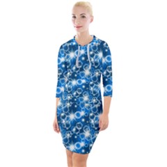 Star Hexagon Blue Deep Blue Light Quarter Sleeve Hood Bodycon Dress