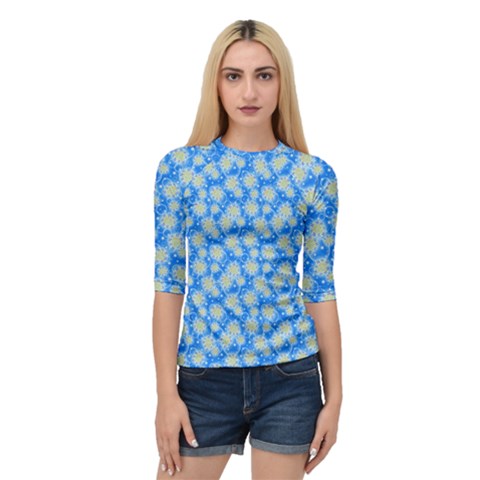 Hydrangea Blue Glitter Round Quarter Sleeve Raglan Tee by Pakrebo