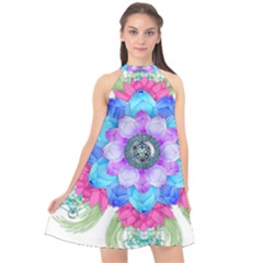 Lotus Flower Bird Metatron S Cube Halter Neckline Chiffon Dress  by Pakrebo