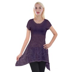 Organic Olive Leaves Pattern Hand Drawn Purple Red Wine Short Sleeve Side Drop Tunic by genx