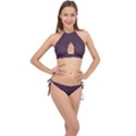 Organic Olive Leaves Pattern Hand drawn Purple Red Wine Cross Front Halter Bikini Set View1